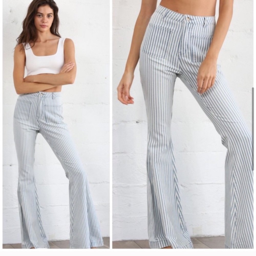 POCKETED STRIPED BELL BOTTOM DENIM PANTS - MEDIUM - Picture 10 of 11